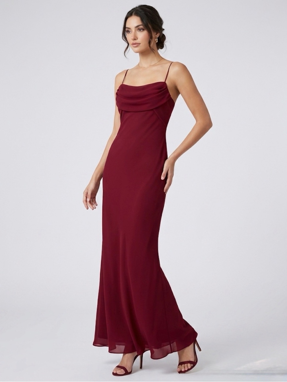 Burgundy Spaghetti Strap Gown